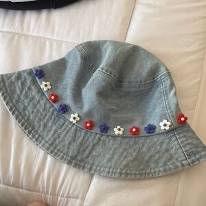 Denim Bucket Hat with Floral Accents